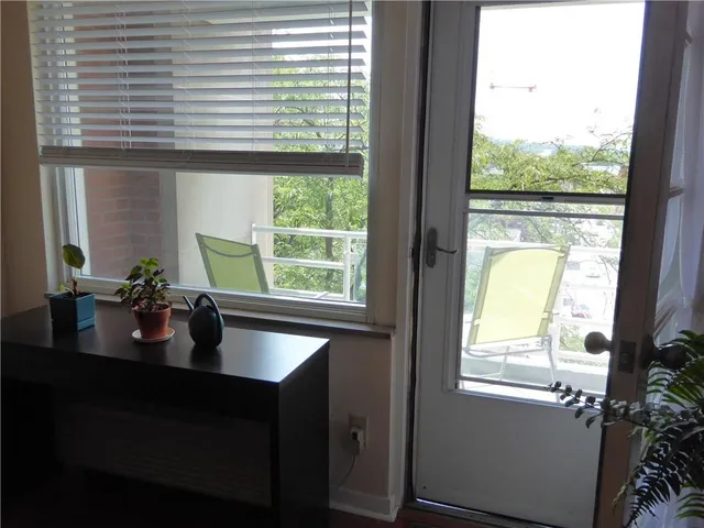 a dining room with a window