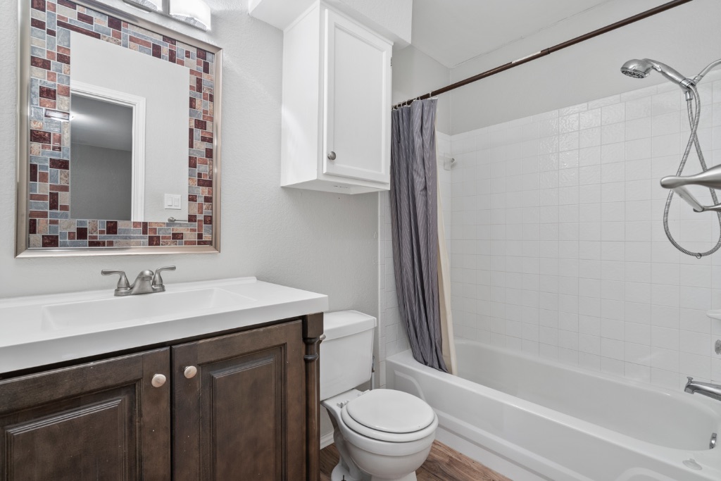 911 Flatters Way Pflugerville, TX 78660 - Photo 24 of 31 a bathroom with a sink a toilet and a mirror