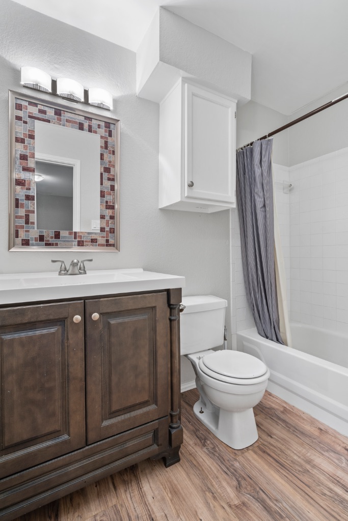 911 Flatters Way Pflugerville, TX 78660 - Photo 25 of 31 a bathroom with a sink toilet a mirror and vanity
