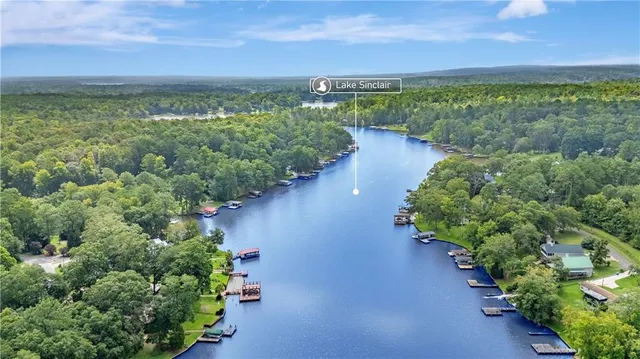 a view of a lake with a city