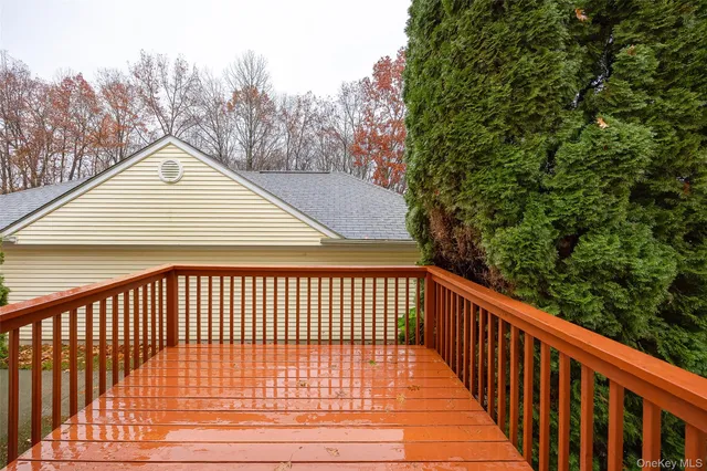 a view of a wooden balcony