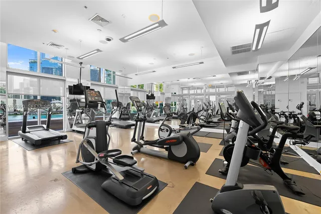 a view of a room with gym equipment