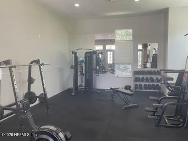 a view of a room with gym equipment