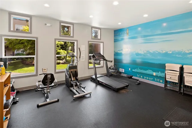 a view of a room with gym equipment
