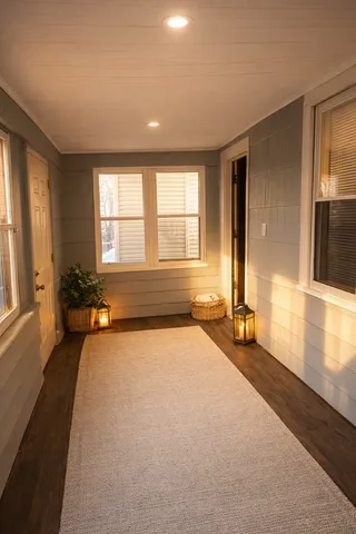 wooden floor and windows in a room