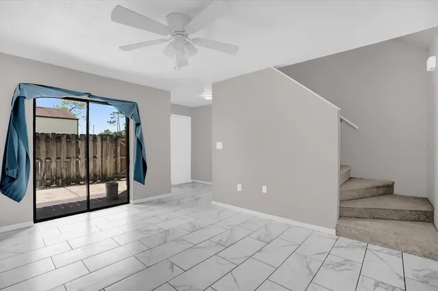 a view of an entryway with a fan