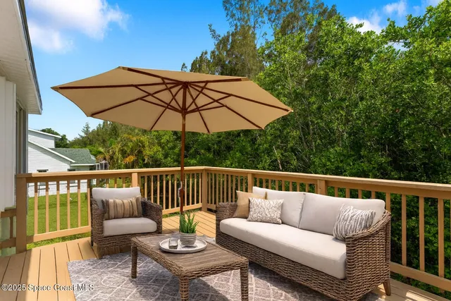 a view of wooden balcony