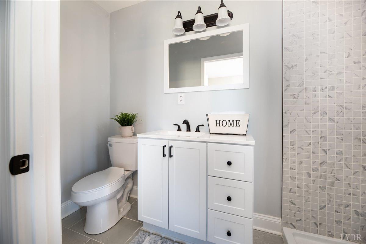 132 Spring Street Madison Heights, VA 24572 - Photo 25 of 63 a bathroom with a toilet a sink and a mirror
