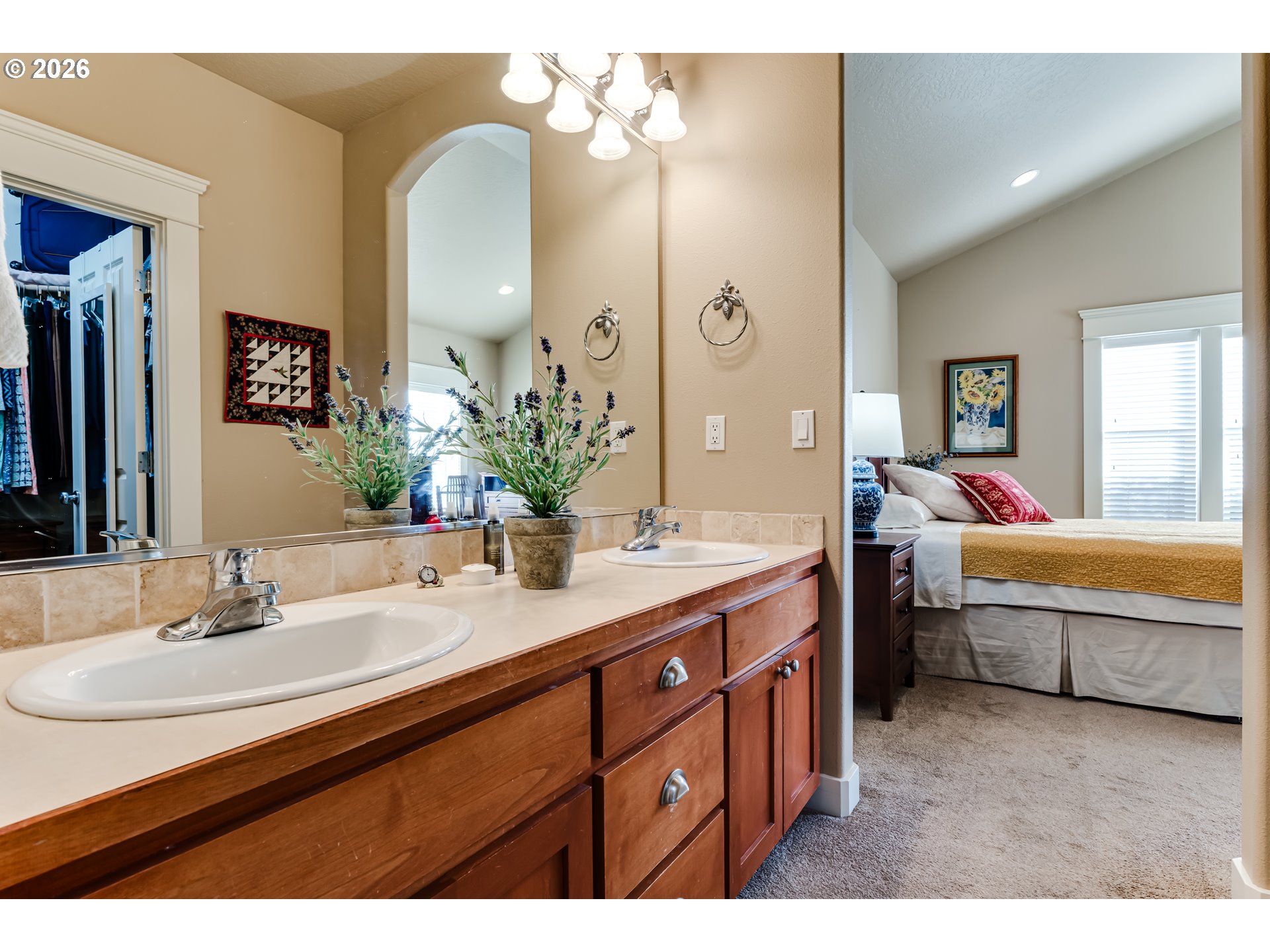 90 Daniel Drive Eugene, OR 97404 - Photo 26 of 48 a bathroom with a sink double vanity sink and a large mirror