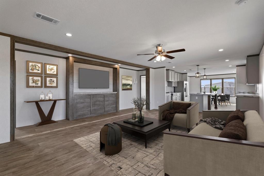 3924 Sandusky Road Whitesboro, TX 76273 - Photo 6 of 40 Living area with visible vents, wood finished floors, recessed lighting, and a ceiling fan