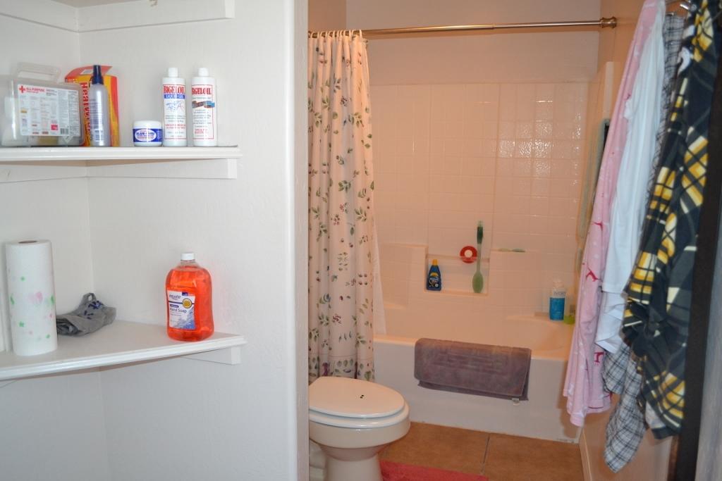2772 Mason Ridge Road Show Low, AZ 85901 - Photo 25 of 51 a bathroom with a toilet and a shower curtain