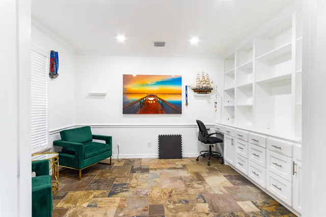 a living room with furniture