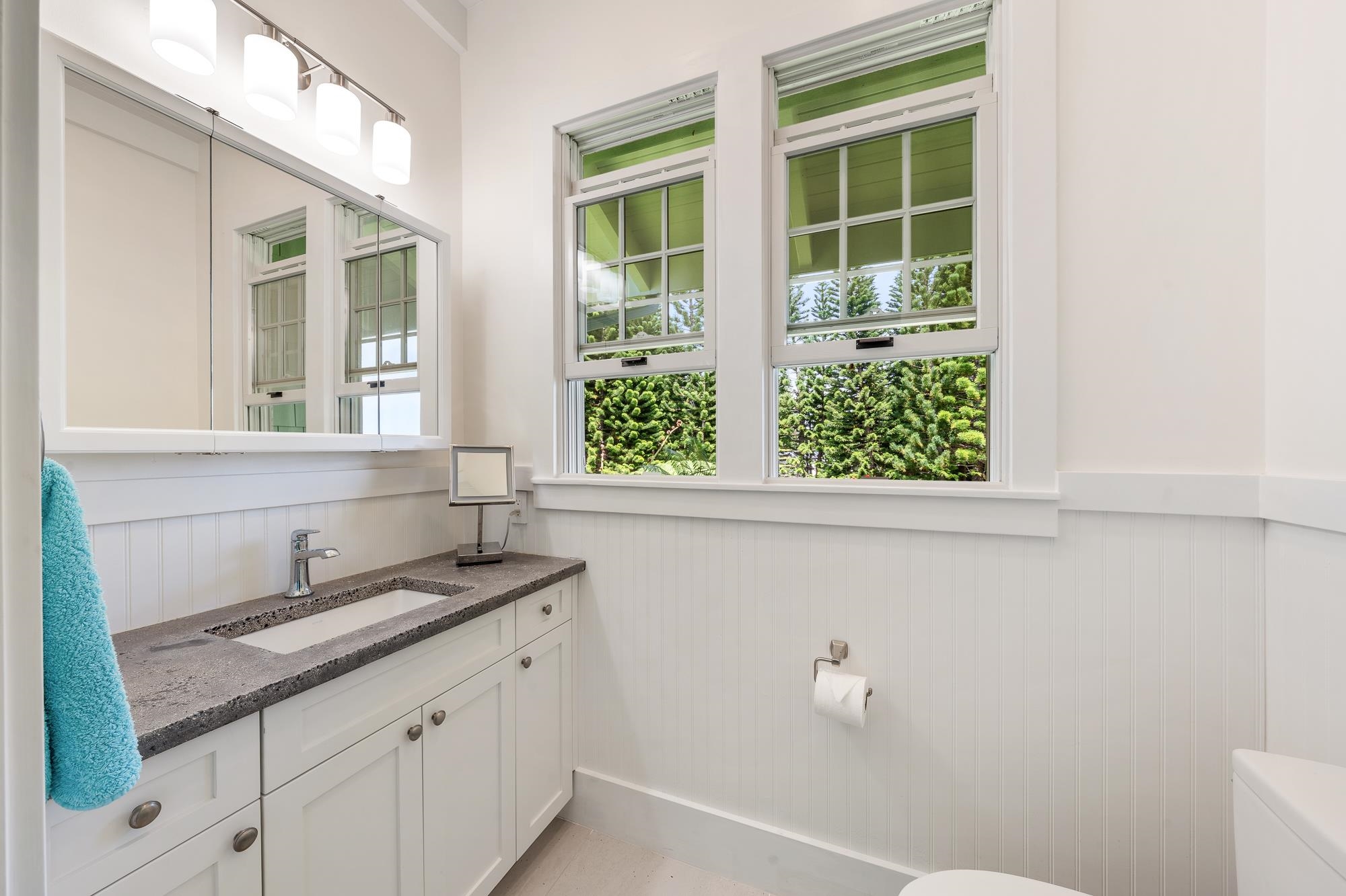 1949 West Kuiaha Road Haiku, HI 96708 - Photo 45 of 49 a bathroom with a granite countertop sink and a window