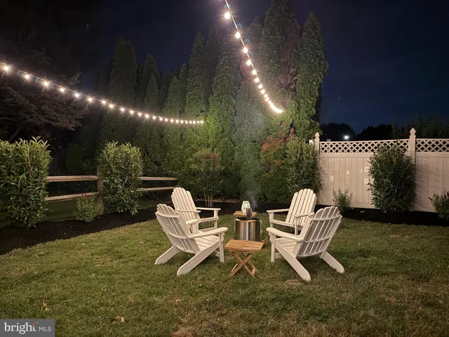a view of a chairs and table in backyard