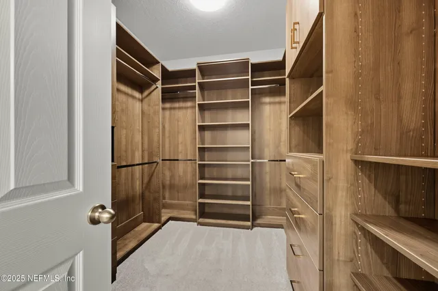 a view of walk in closet with empty racks