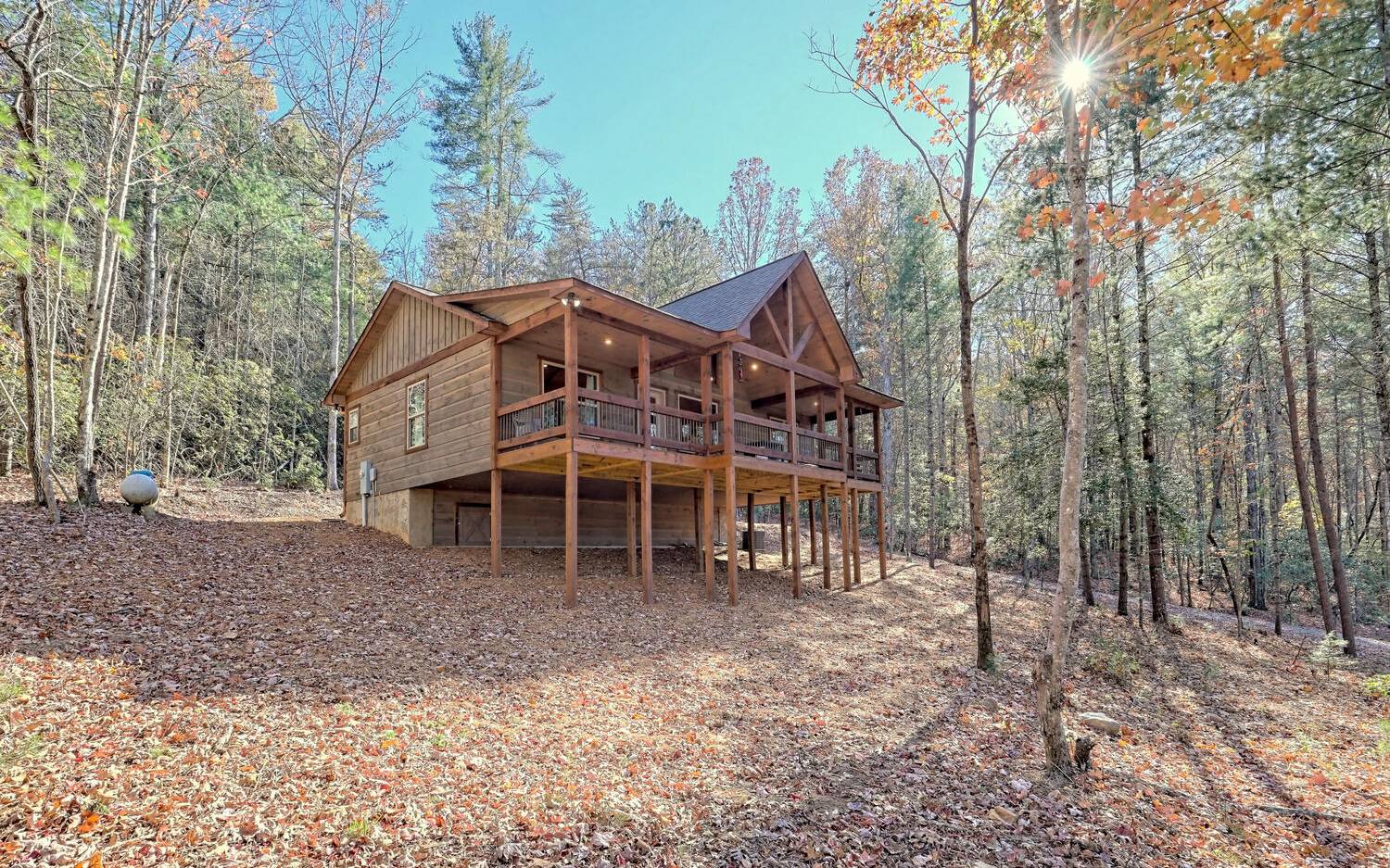 955 Ritchie Creek Road Blue Ridge, GA 30513 - Photo 54 of 62 a view of a house with a yard and large trees