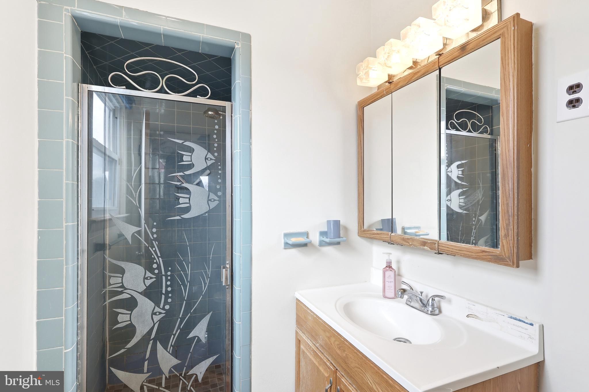 123 Pocasset Road Philadelphia, PA 19115 - Photo 12 of 35 a bathroom with a sink a mirror and a shower