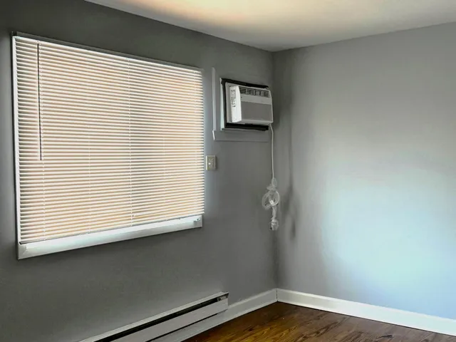 a view of a small space with a window