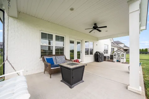 a view of a garden with an outdoor space