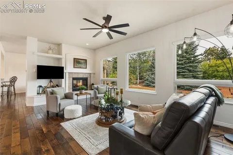 a living room with furniture fireplace and a flat screen tv