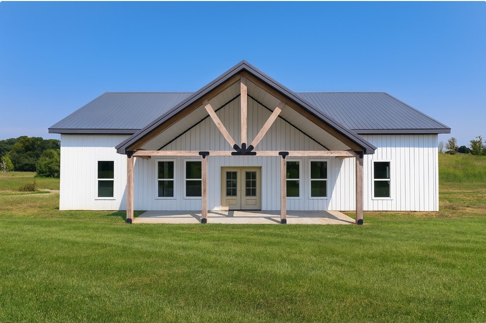 a front view of house with yard and green space