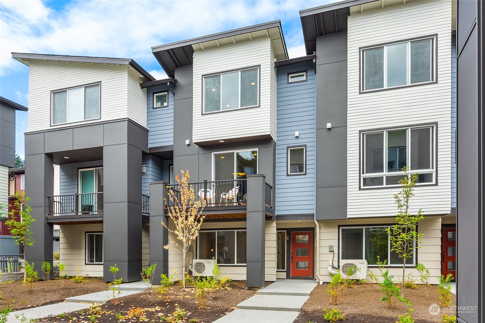 a front view of a brick building