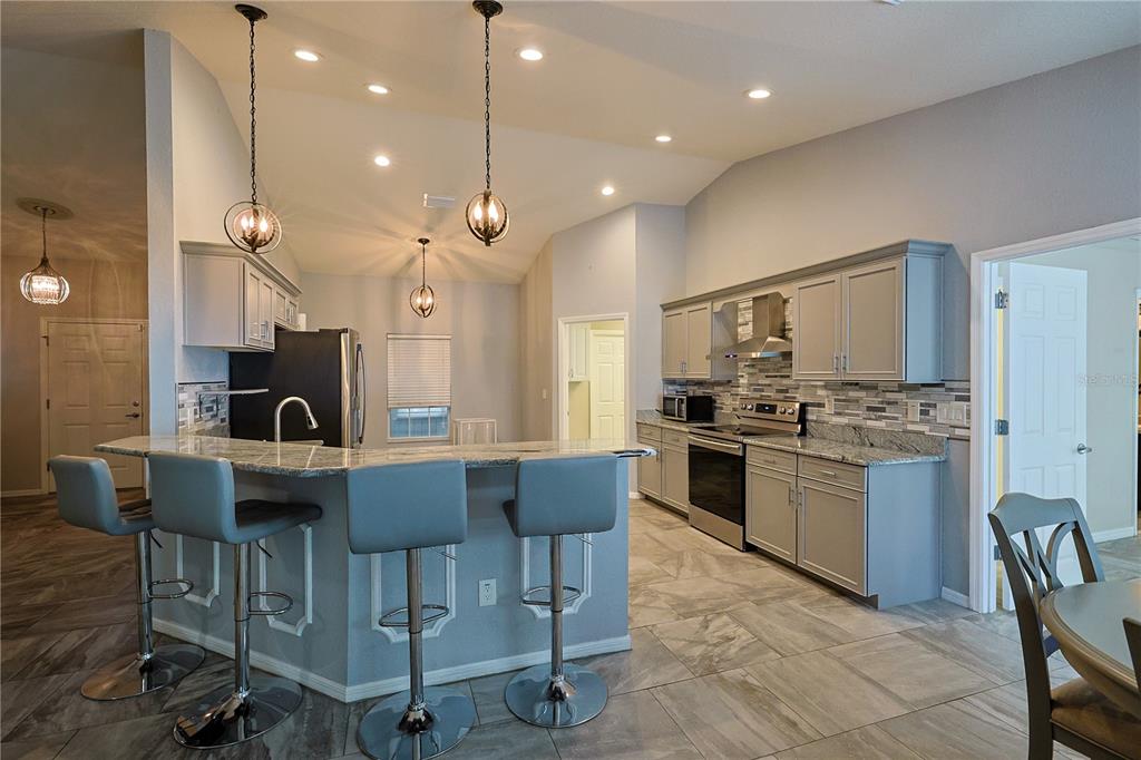 6367 Southwest 117th St Road Ocala, FL 34476 - Photo 13 of 43 a kitchen with kitchen island granite countertop a table chairs sink and stove