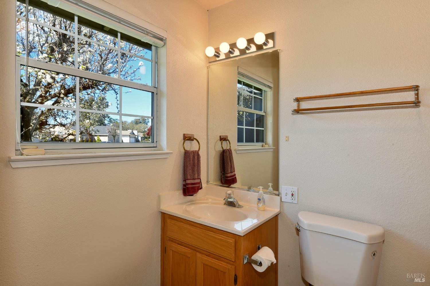 135 Fulton Place Windsor, CA 95492 - Photo 32 of 41 a bathroom with a sink a toilet and a mirror
