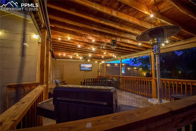 a view of a building from a balcony