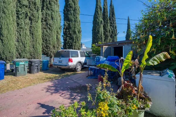 an outdoor space with seating area