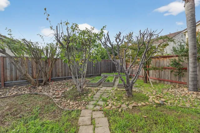 a view of a house with a yard and palm trees