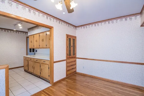 a view of a hallway with natural light