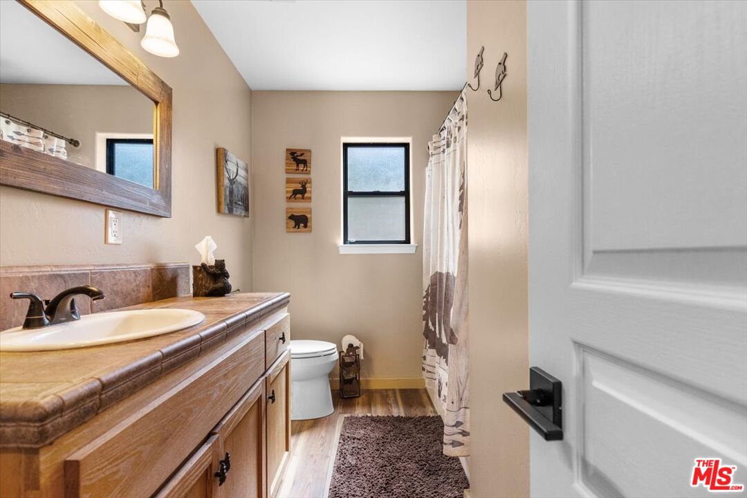 28081 Deertrail Drive Tehachapi, CA 93561 - Photo 20 of 31 a bathroom with a sink a toilet and a mirror