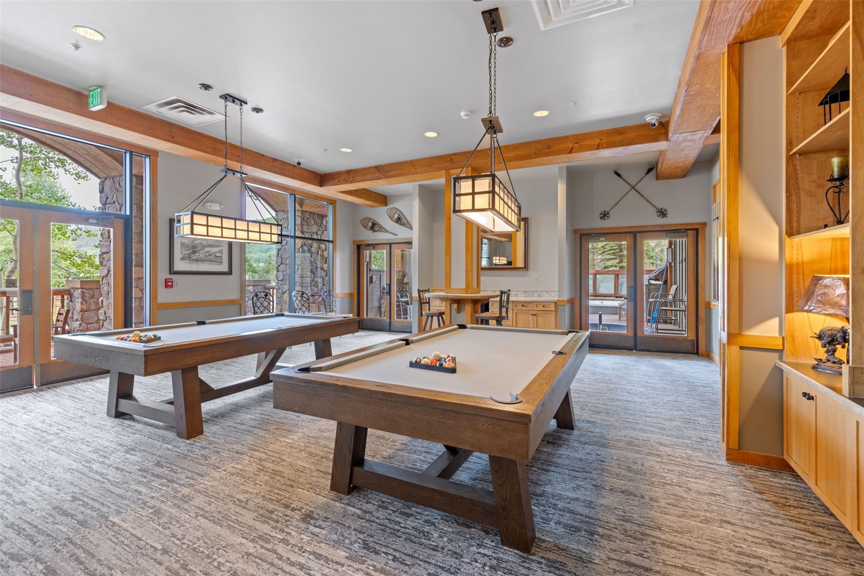 100 Dercum Square, Unit 8394 Keystone, CO 80435 - Photo 33 of 50 Recreation room with billiards, beam ceiling, a healthy amount of sunlight, and french doors
