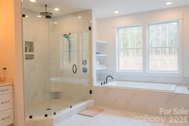 a bathroom with a tub a sink and a shower