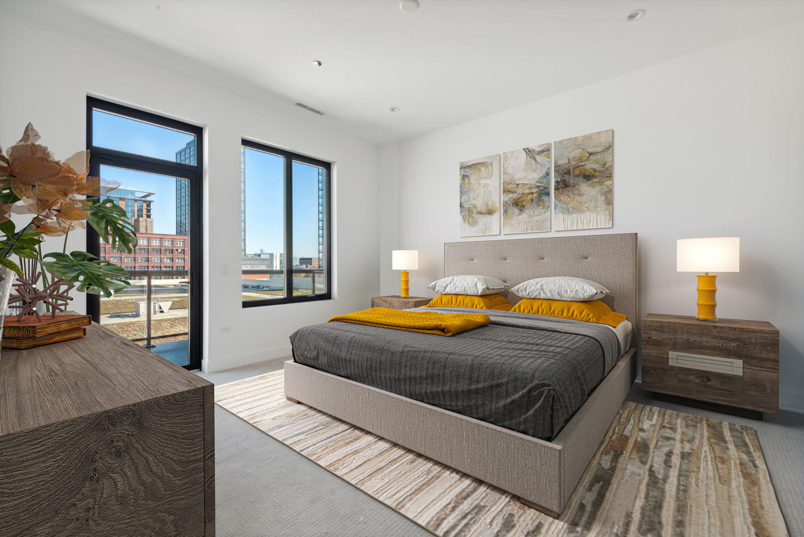 323 South Racine Avenue, Unit 6A Chicago, IL 60607 - Photo 16 of 28 a bedroom with a large bed and a chandelier