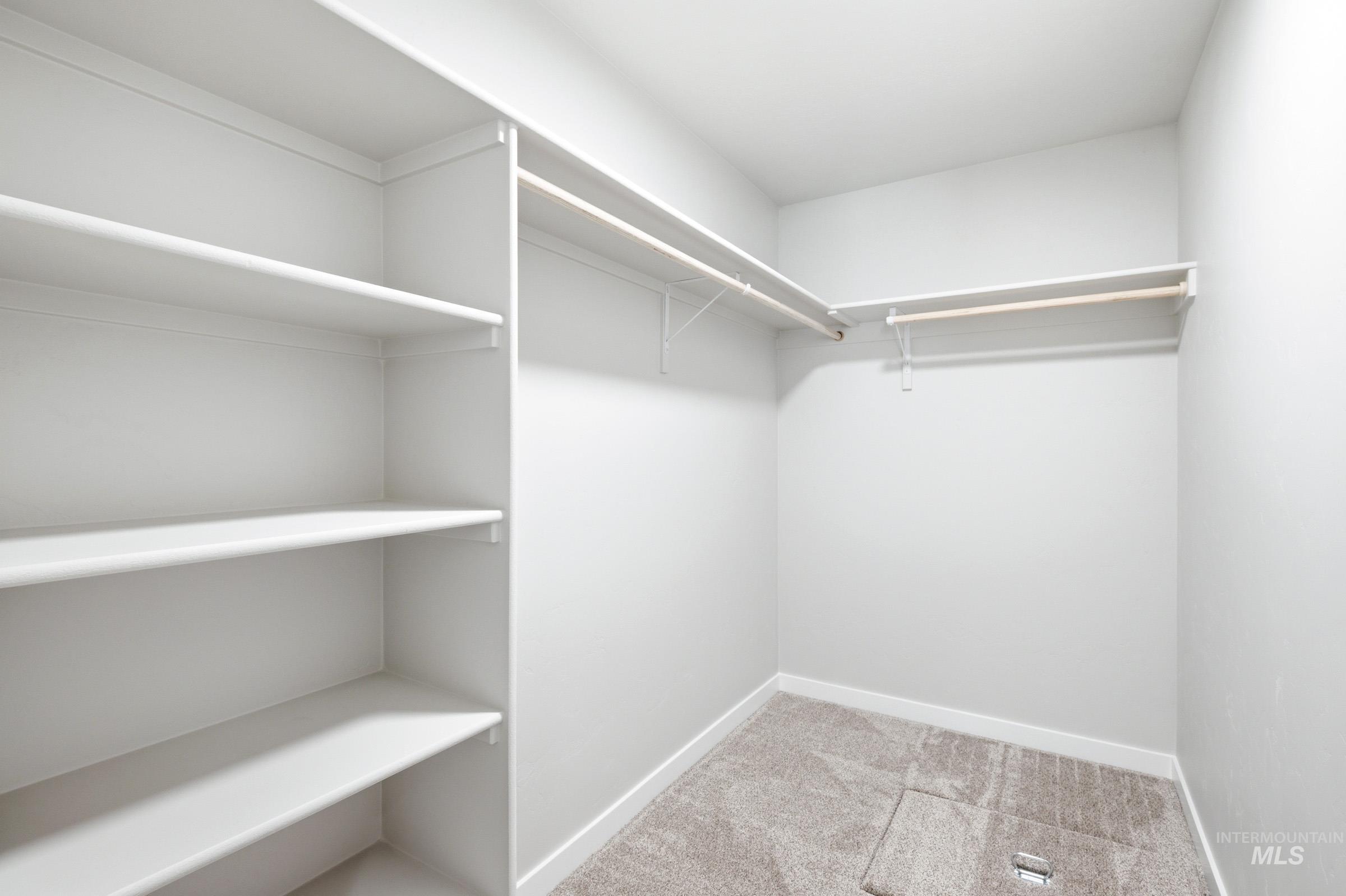 12805 Decatur Street Nampa, ID 83651 - Photo 19 of 20 Walk-in closet featuring built-in shelving, multiple hanging rods, and neutral-toned carpeting