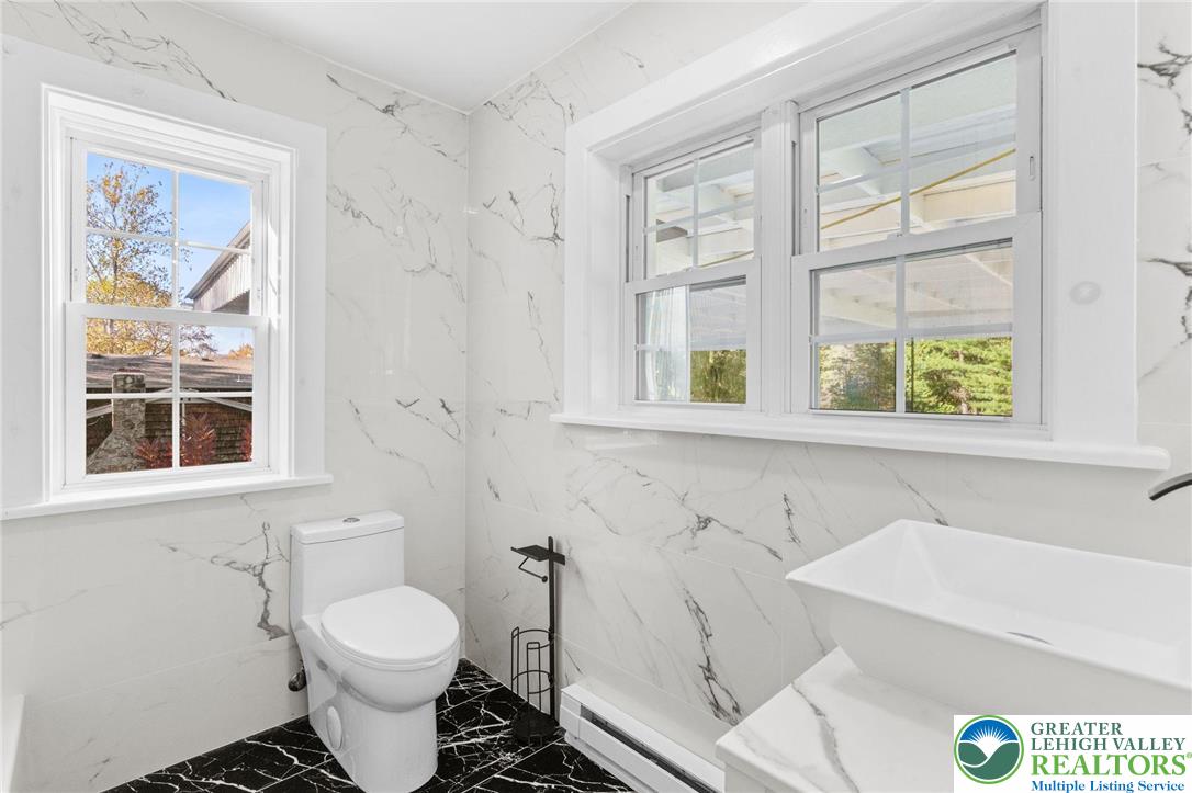 1439 Seidersville Road Bethlehem, PA 18015 - Photo 25 of 55 a bathroom with a toilet a sink and a large mirror