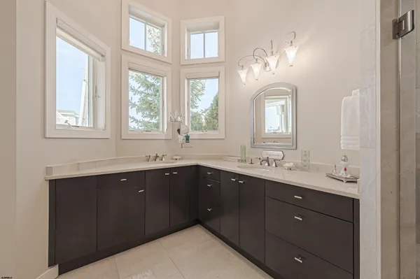 a view of a brick building with many windows