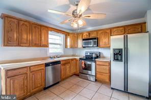 Bright kitchen with modern appliances.