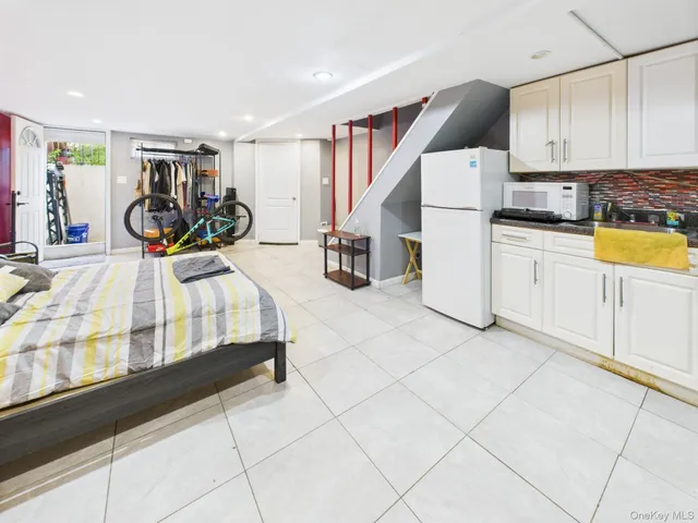 a storage room with cabinets