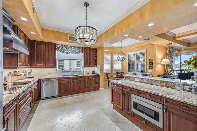 a large kitchen with a large island