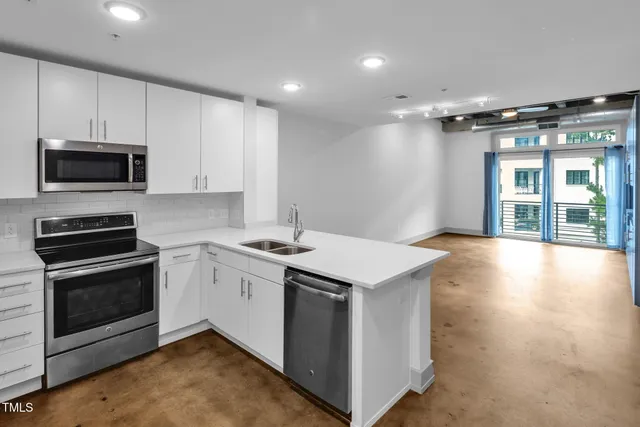 a kitchen with a stove and a microwave