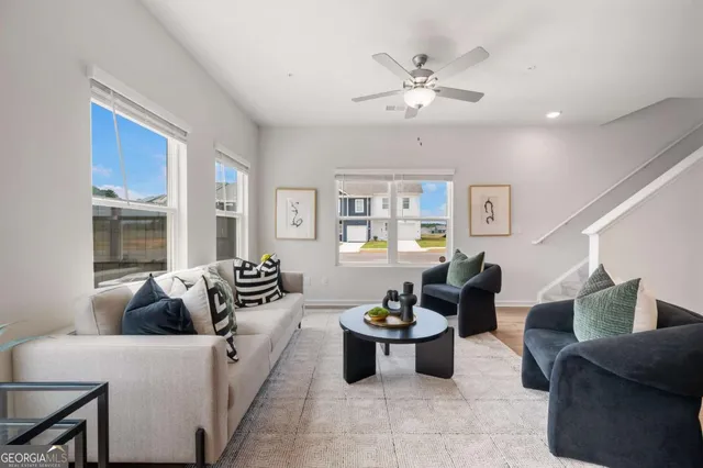 a living room with furniture