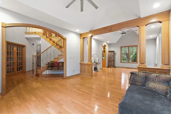 a living room with furniture and a window