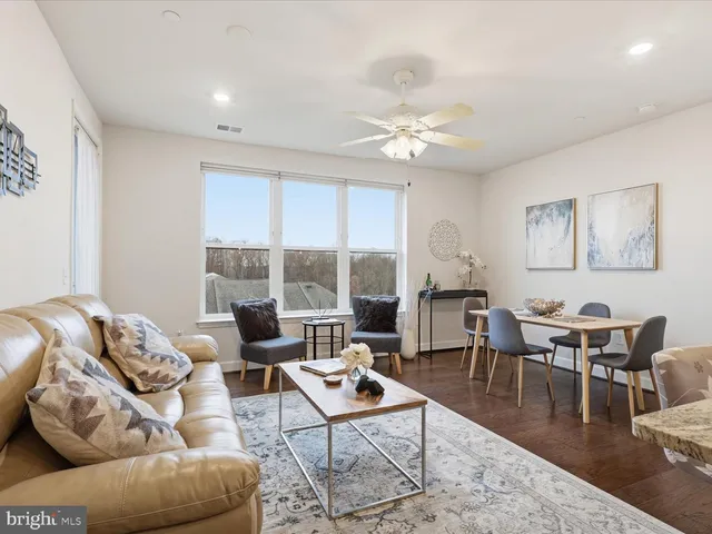 a living room with furniture a rug potted plant and a window