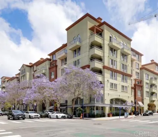 a front view of a building and a street