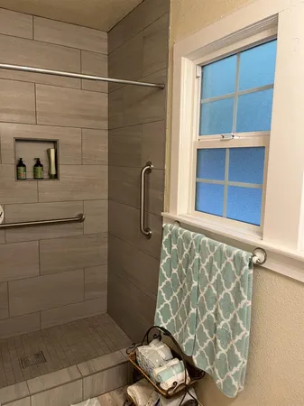 a bathroom with a window