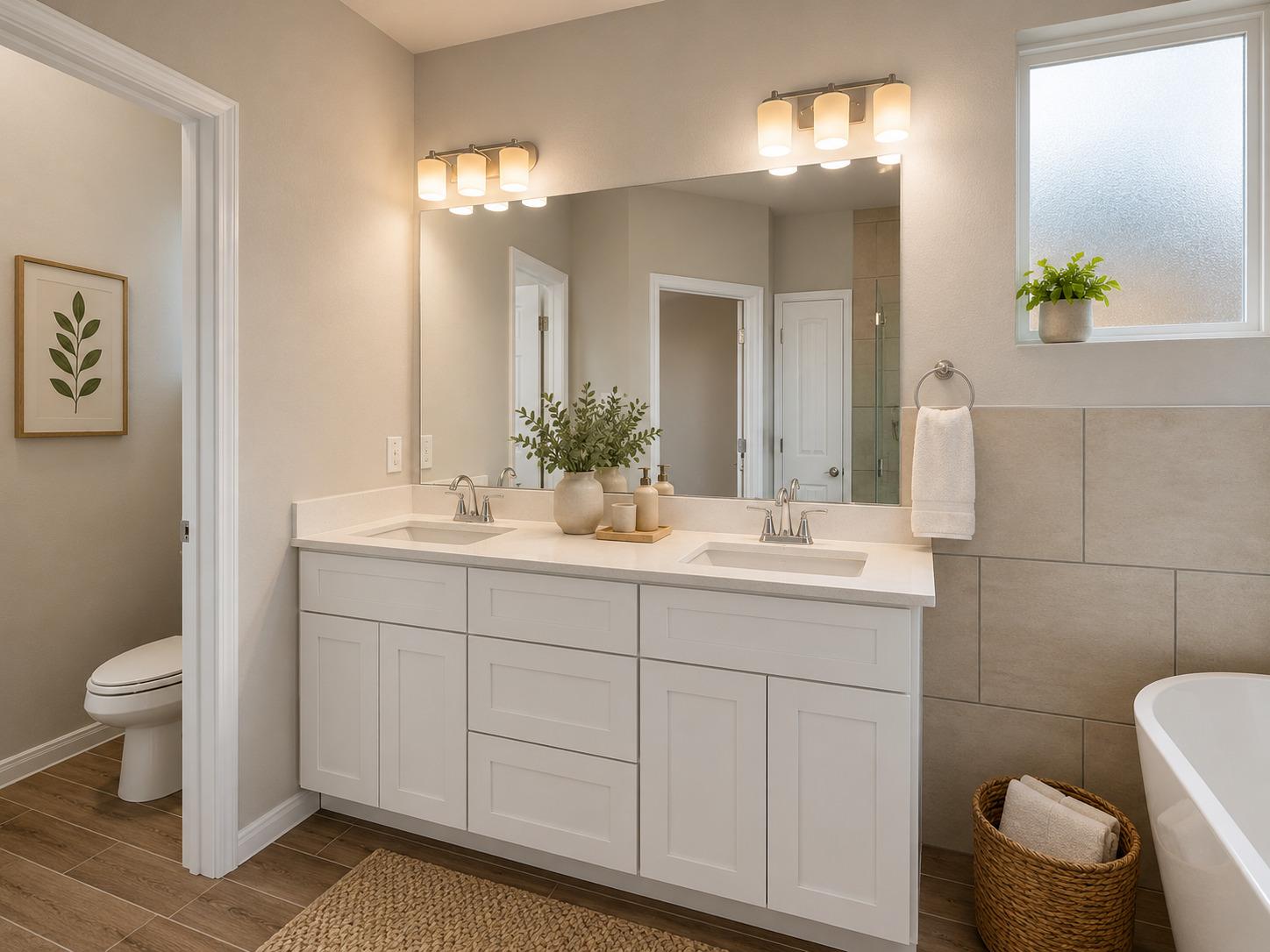 332 Stellar Wind Drive Georgetown, TX 78628 - Photo 24 of 40 Dual vanity sinks provide ample space in this well-appointed, contemporary bathroom.