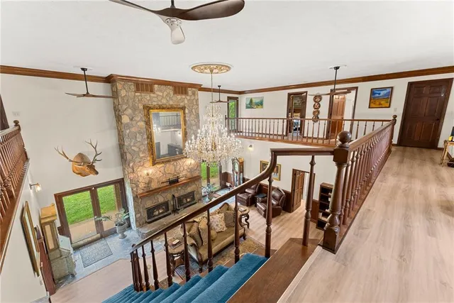 a living room with furniture and a table